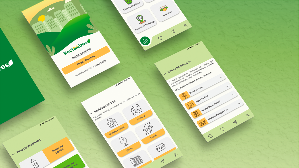 Mockup de app de reciclaje
